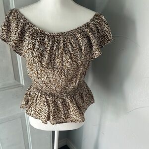 Old Navy Tan Brown Short Sleeve Peplum Blouse